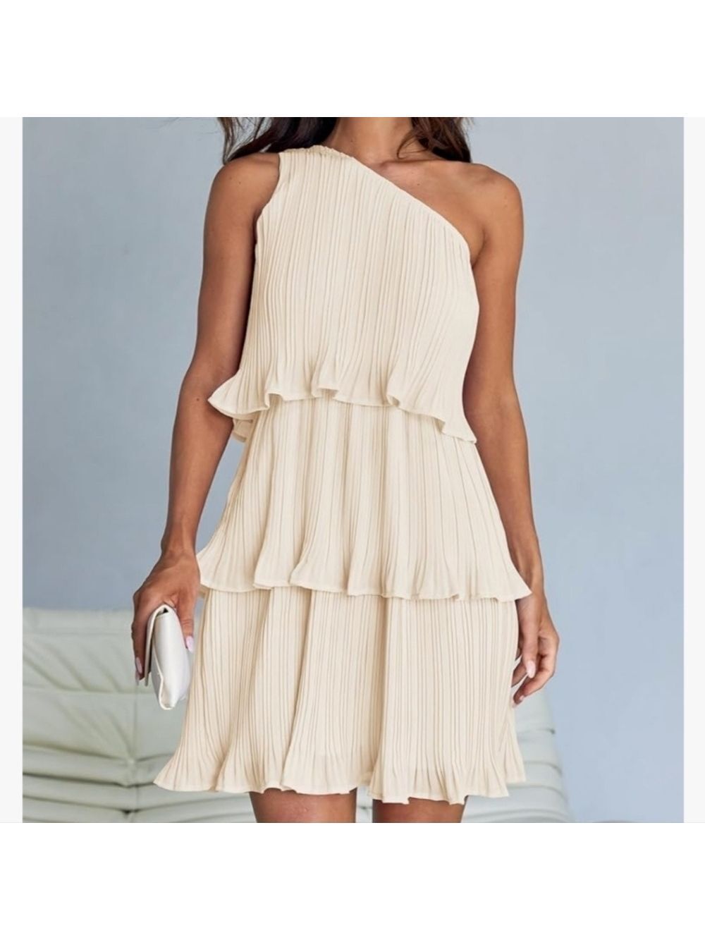 ZESICA Women's  Summer Sleeveless Mini  Apricot 1 Shoulder Dress NWT Size M